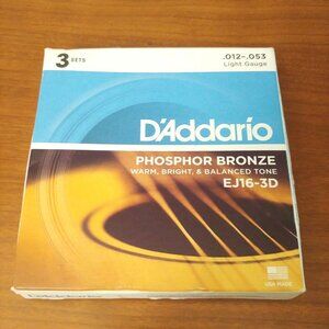 D'Addario EJ16 Phosphor Bronze Acoustic Guitar Strings, Light, 12-53-3 Sets 🆕‎